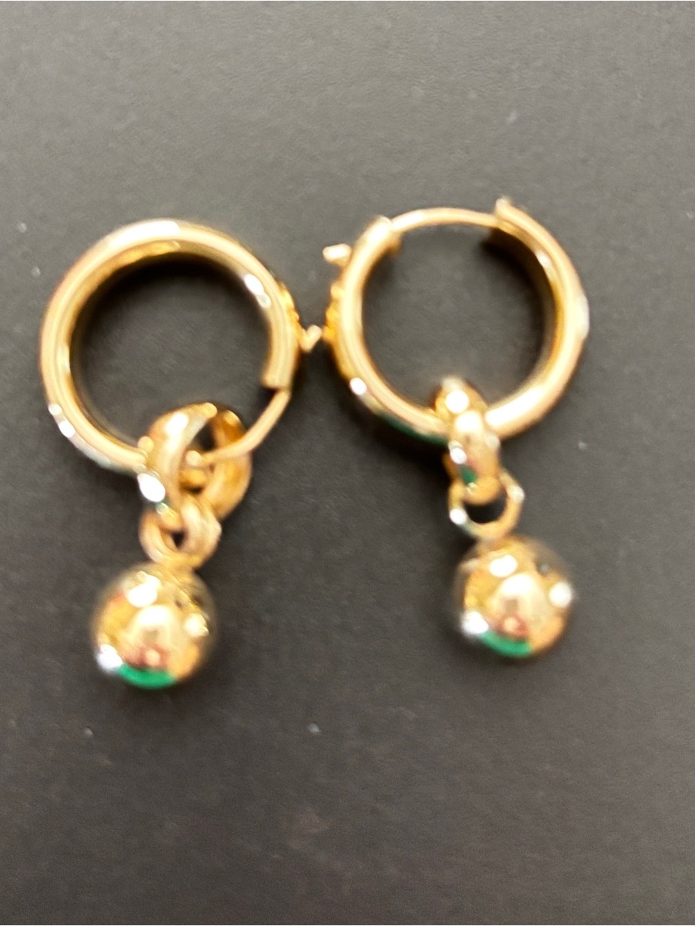 Gold Hoop Drop Earrings - Polished Ball Charm